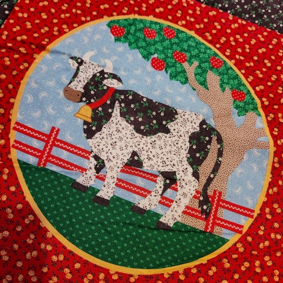 Handmade‎ Quilt Farmhouse Cow Applique Countrycore Bedding Throw Blanket - Picture 1 of 6